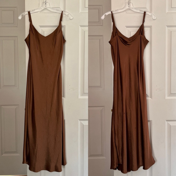 SOLD NWT Oak + Fort Satin Midi Slip Dress M Toffee Brown - Picture 3 of 13
